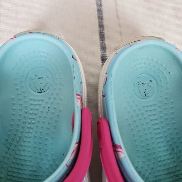 CROCS Crocband Clog Pale Turquoise Pink Flamingo  Pattern Size Baby 4-5 - Picture 11 of 12